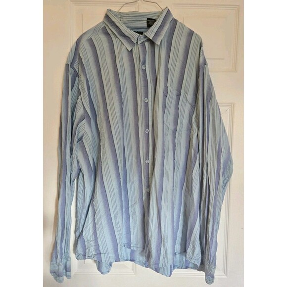 Mens No Boundaries Button Up Blue Striped Long Sleeve Dress Shirt 2XL XXL Top - Picture 3 of 16